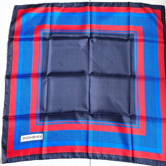YSL YVES SAINT LAURENT SILK SCARF  GEOMETRIC PRINT  26x26 - Picture 9 of 9